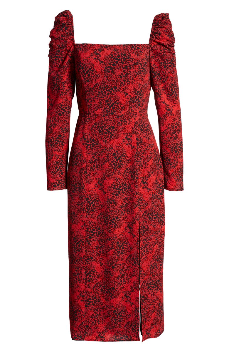 Leith Spatter Print Square Neck Long Sleeve Midi Dress, Alternate, color, 