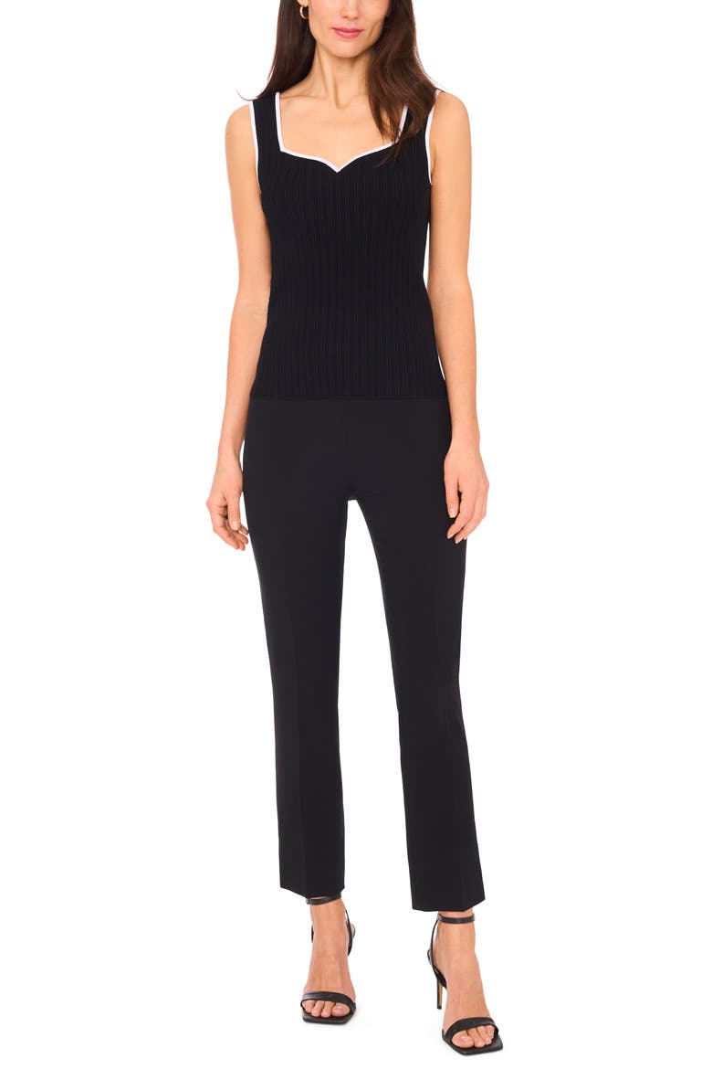 Piped Sweetheart Neck Sweater Tank Top, Alternate, color, RICH BLACK