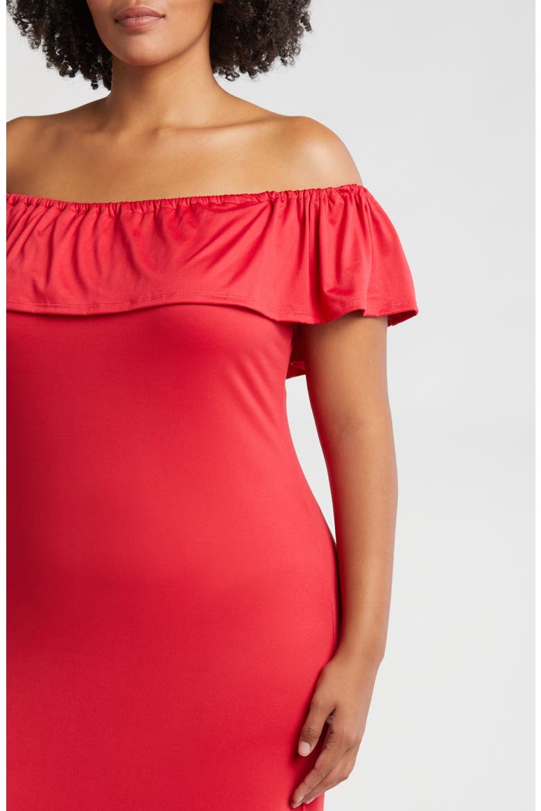 Off the Shoulder Jersey Midi Dress, Alternate, color, RED