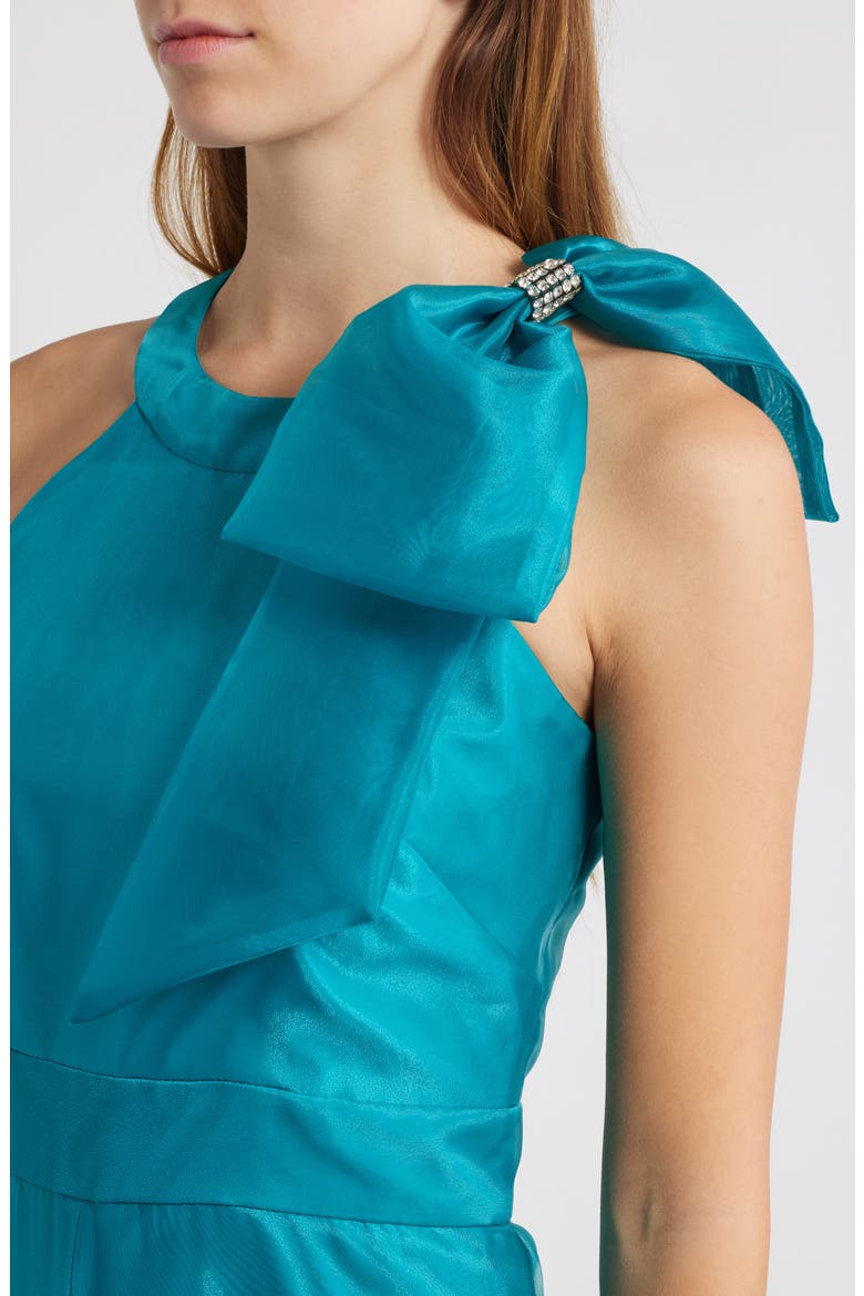 Bow Detail One-Shoulder Taffeta Jumpsuit, Alternate, color, JADE