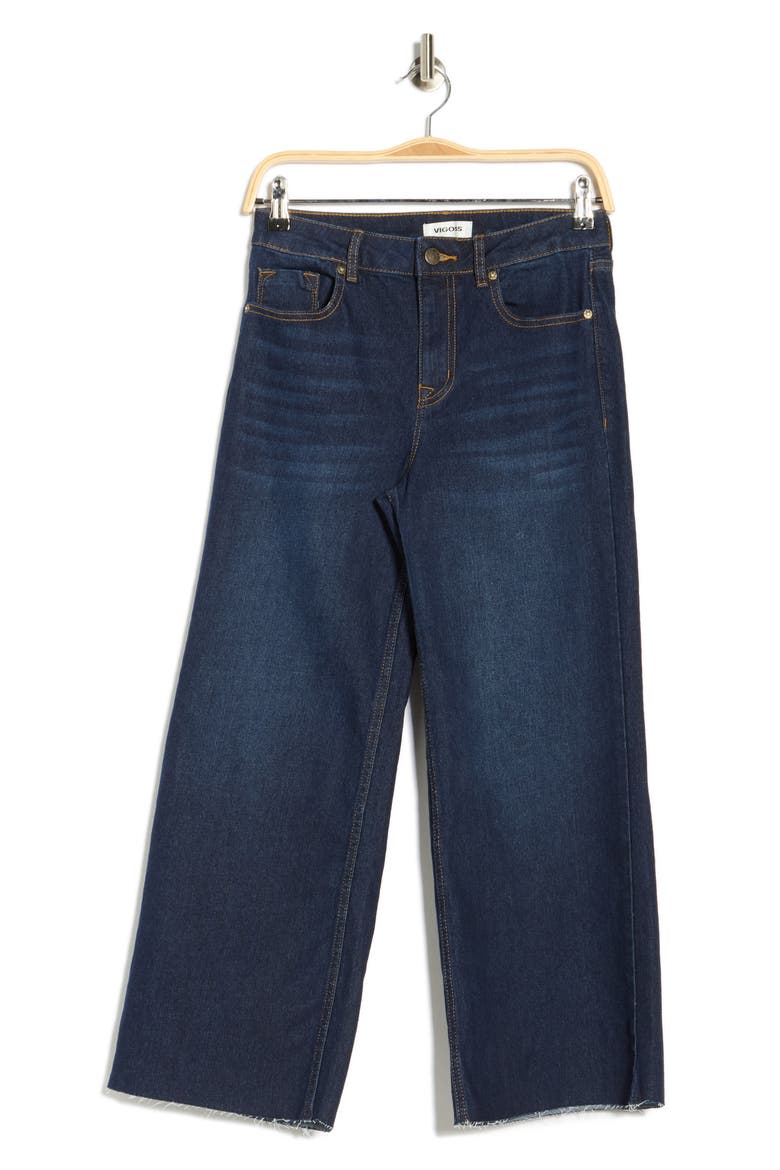 Dylan Raw Hem Crop Wide Leg Jeans, Alternate, color, DARK WASH