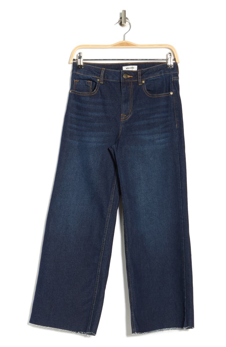 Vigoss Dylan Raw Hem Crop Wide Leg Jeans, Alternate, color, Dark Wash