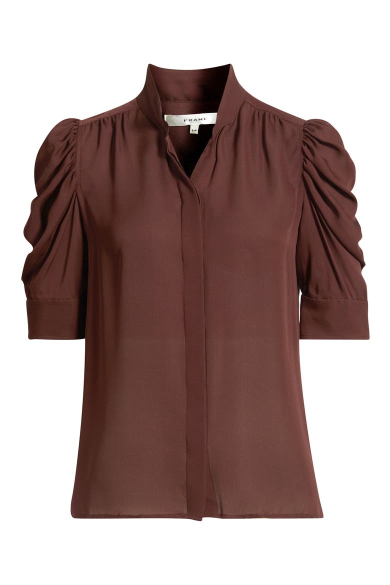 The Gillian Ruched Sleeve Silk Top, Alternate, color, CURRANT