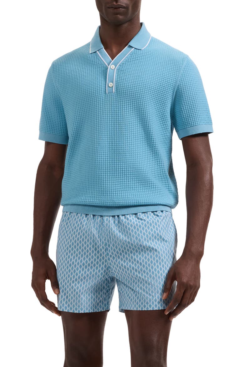 Waffle Stitch Polo Sweater, Main, color, TEAL