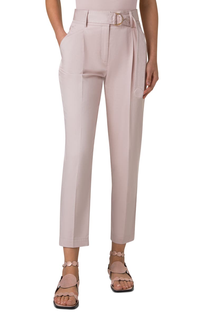 Akris punto Fred Belted Stretch Cotton Pants, Main, color, Rose