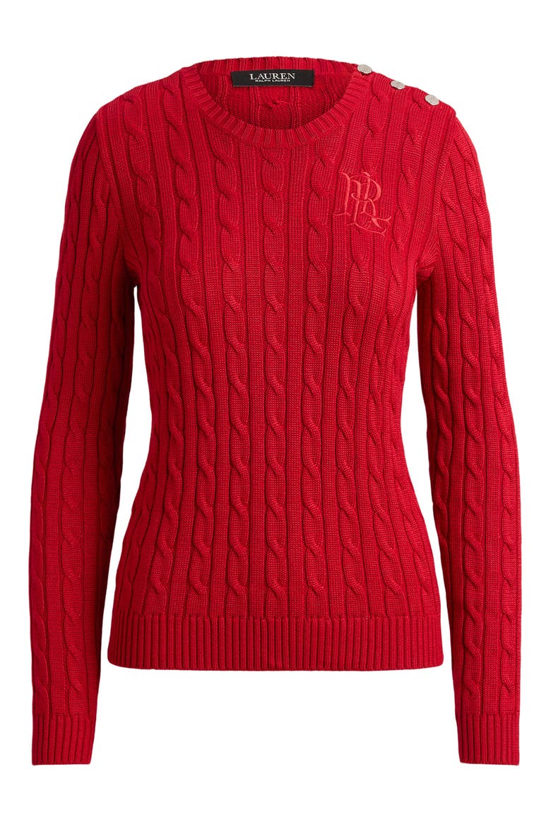 Button Trim Cable Knit Sweater, Alternate, color, RALPH RED