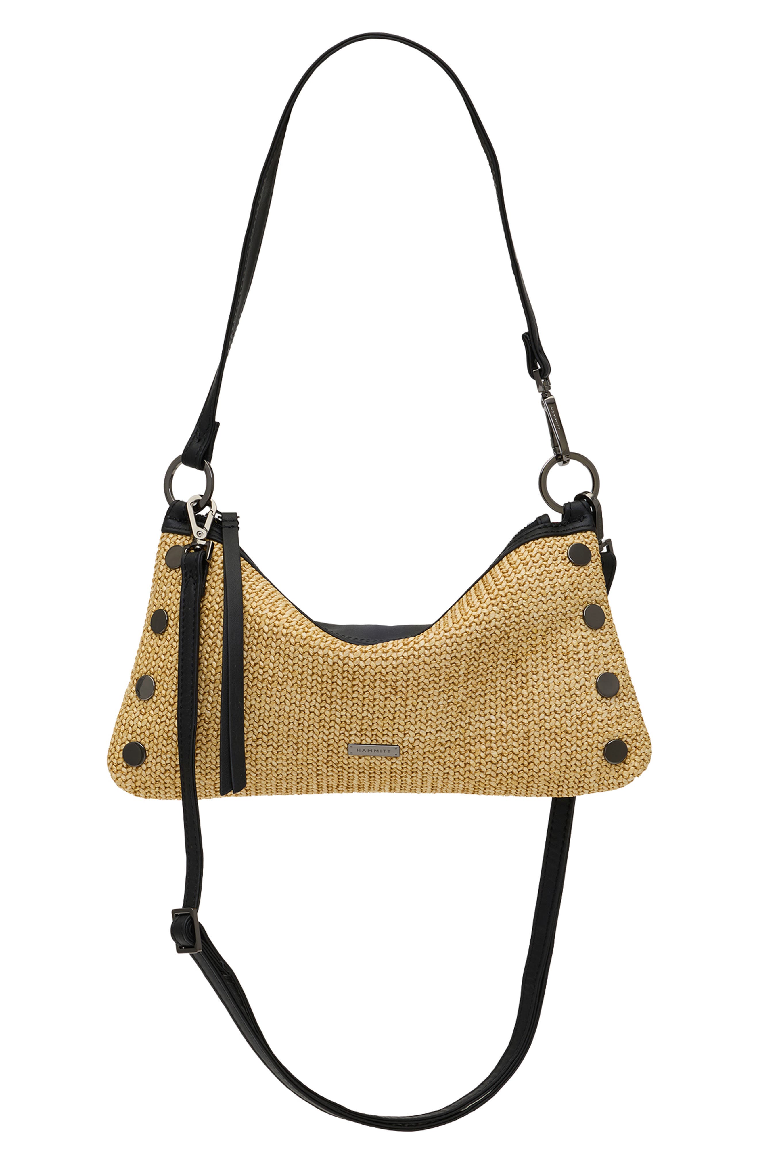 HAMMITT Kyle Shoulder Bag, Alternate, color, Noir Smooth Raffia/Gunmetal