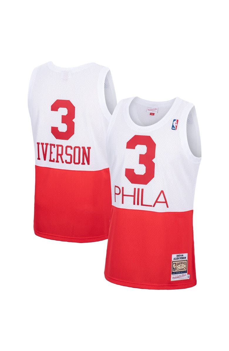 Mitchell & Ness Men's Mitchell & Ness Allen Iverson White Philadelphia 76ers Hardwood Classics Authentic Jersey, Alternate, color,