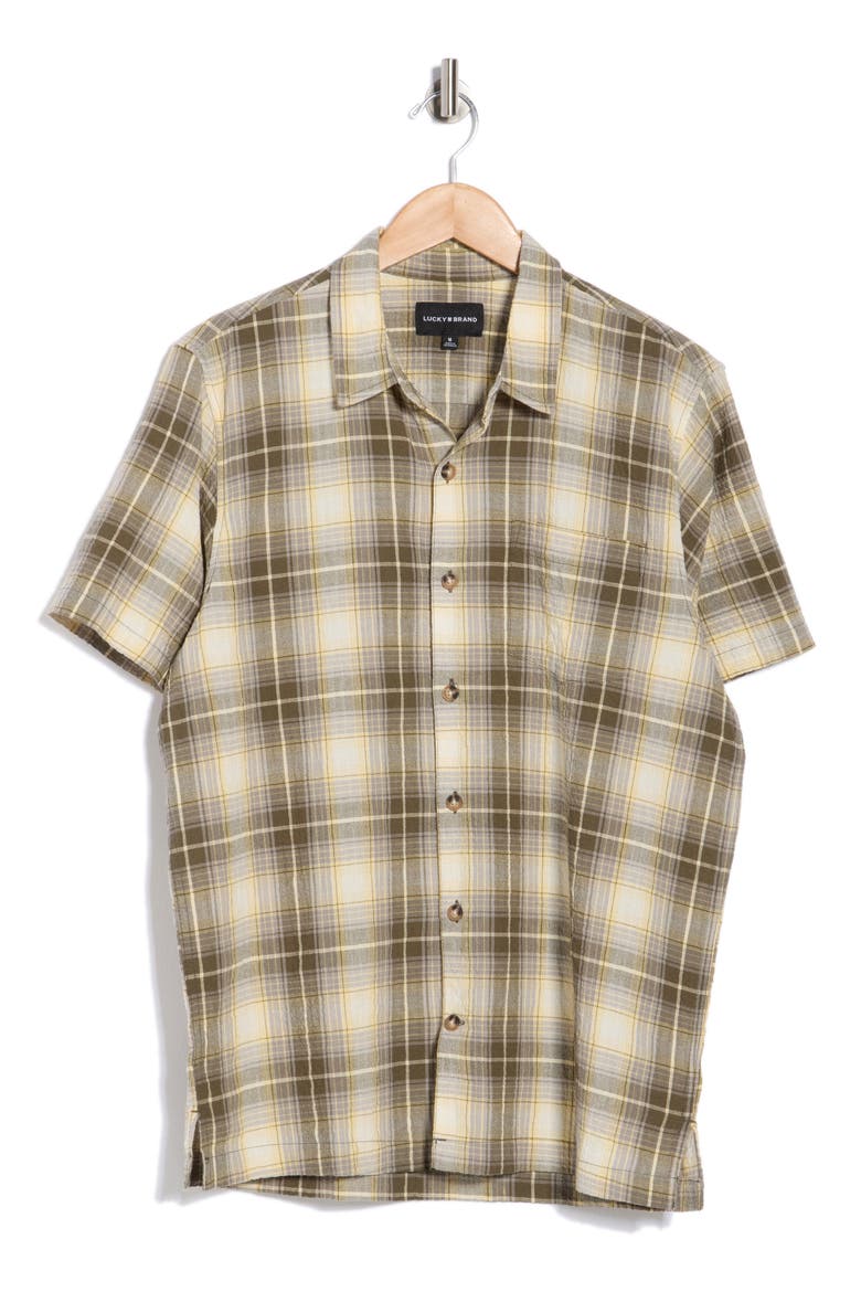 Playa Short Sleeve Crinkled Shirt, Alternate, color, GREEN PLAID