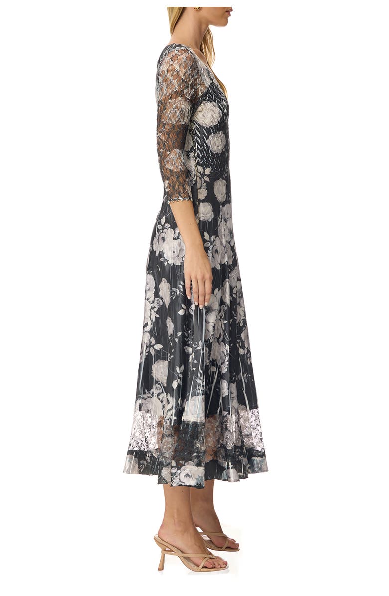 Komarov Floral Dress with Lace Sleeves, Alternate, color, Night Rose