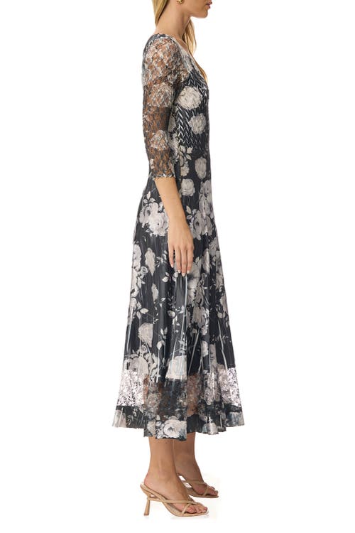Komarov Floral Dress With Lace Sleeves In Black