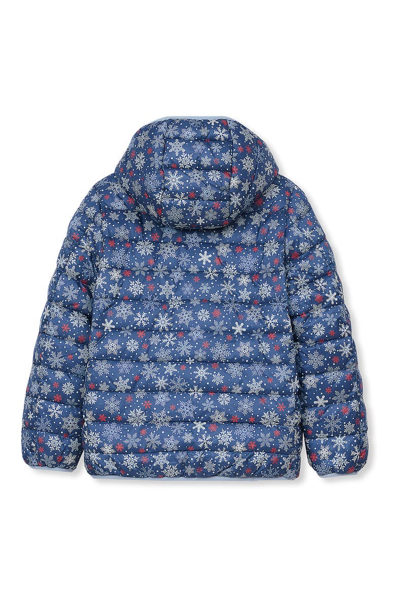 Girls Featherfree Reversible Hooded Jacket, Alternate, color, Snowflake/Sky Blue