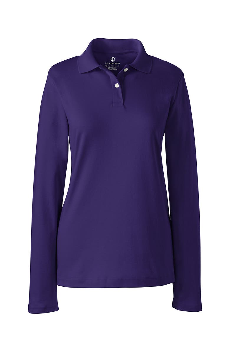 Lands' End School Uniform Long Sleeve Feminine Fit Mesh Polo Shirt, Alternate, color, Deep Purple