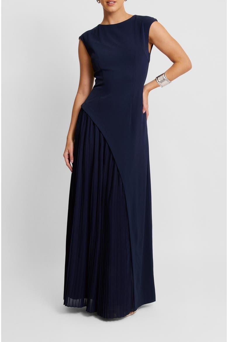 Cap Sleeve Pleated Maxi Dress, Alternate, color, Navy