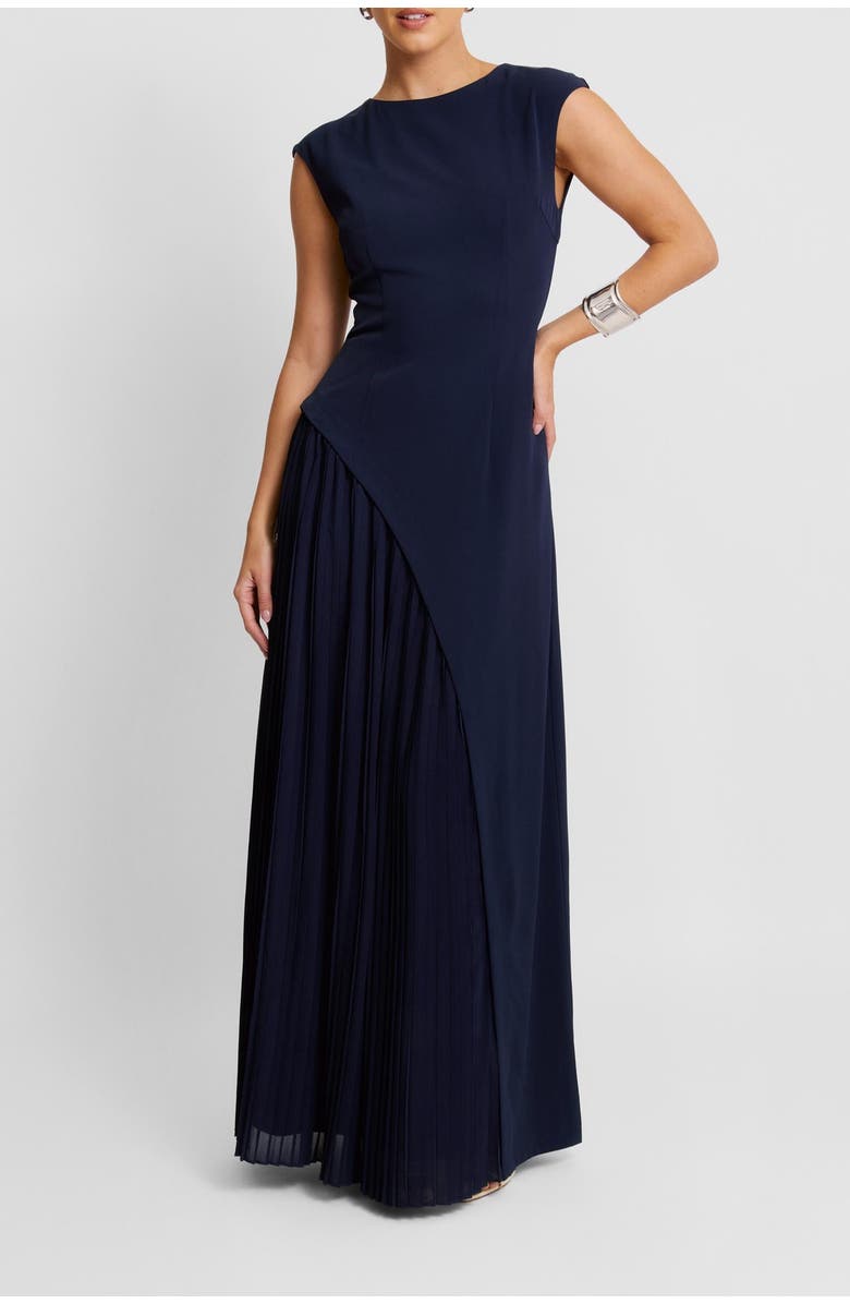 Six Stories Cap Sleeve Pleated Maxi Dress, Alternate, color, Navy