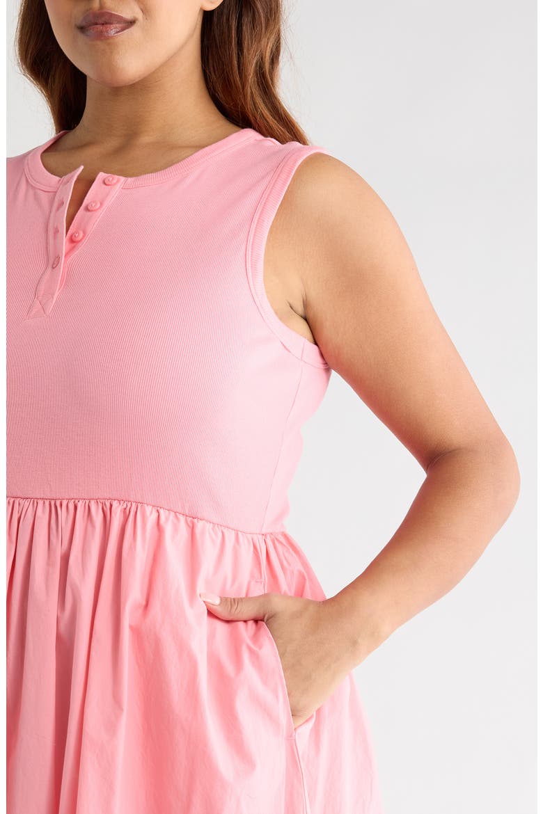 Mixed Media Henley Midi Dress, Alternate, color, PINK DIANTHUS