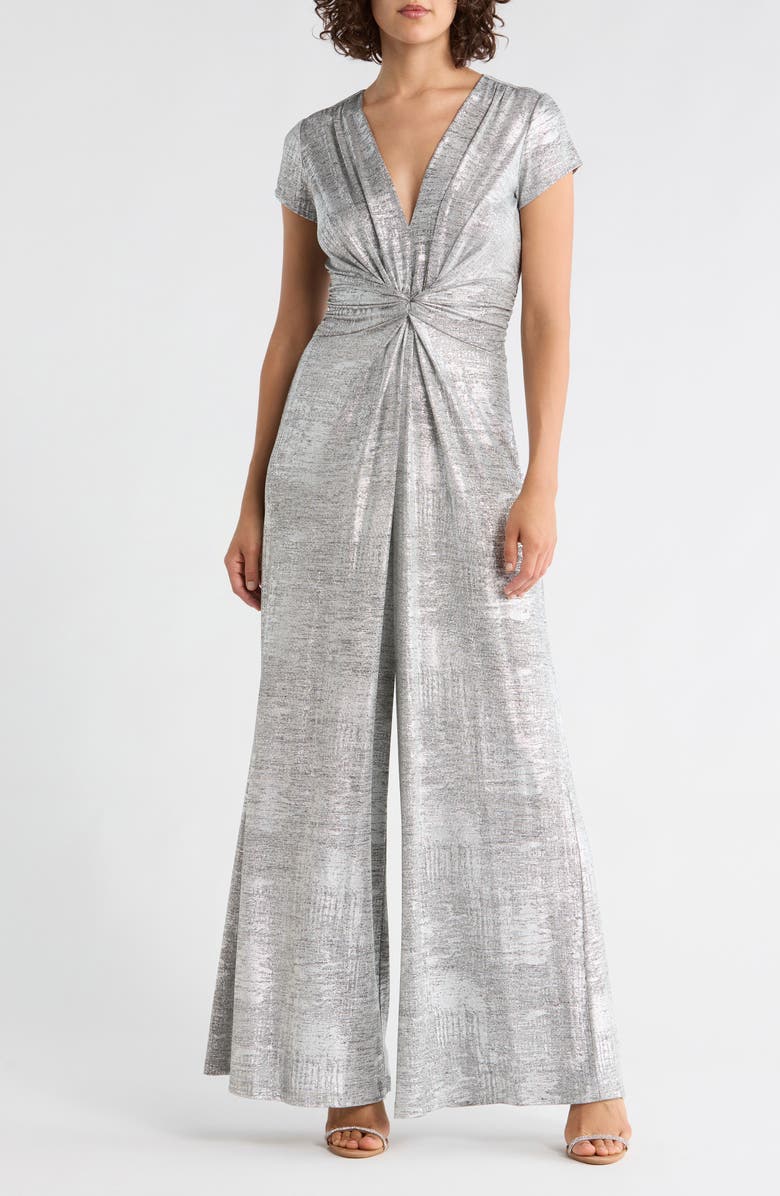 Vince Camuto Twist Front Foil Jumpsuit, Main, color, Silver
