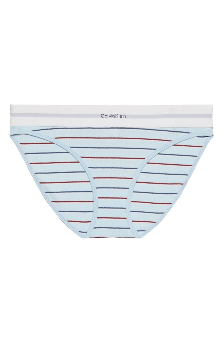 Calvin Klein Rib Logo Bikini, Main, color, Two Tone Stripe Ice Water