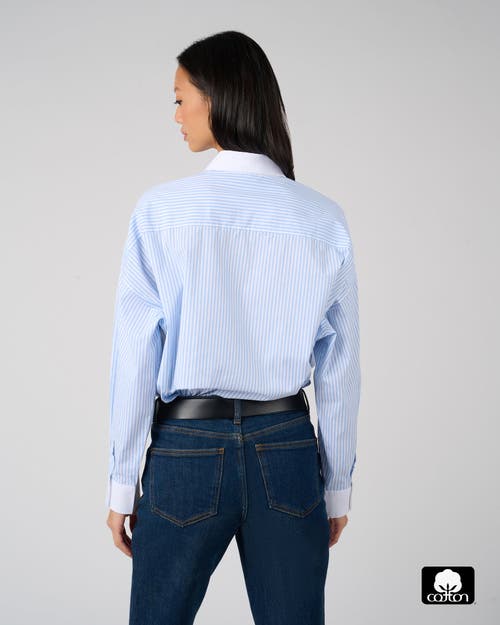 Weworewhat Cropped Button Front Shirt In Blue