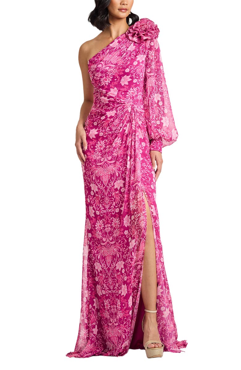 Tadashi Shoji Print One-Shoulder Gown, Alternate, color, 