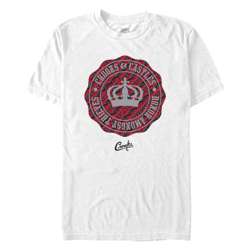 Men's Crooks & Castles Honor Amongst Thieves Red Badge Front and Back  Graphic T-Shirt in White  product