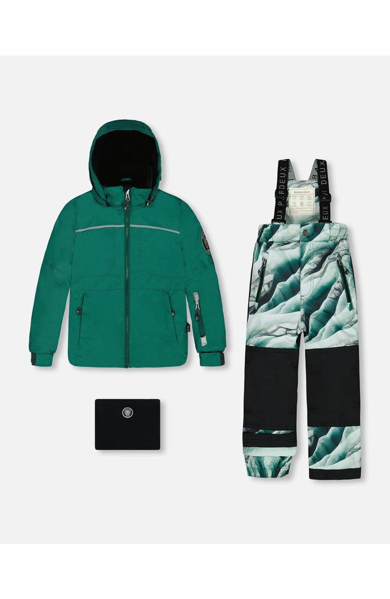 Deux par Deux Boy's Two Piece Snowsuit Forest Green Printed Glaciers, Main, color,