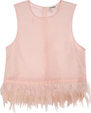 STAUD Avi Sleeveless Feather Trim Silk Top