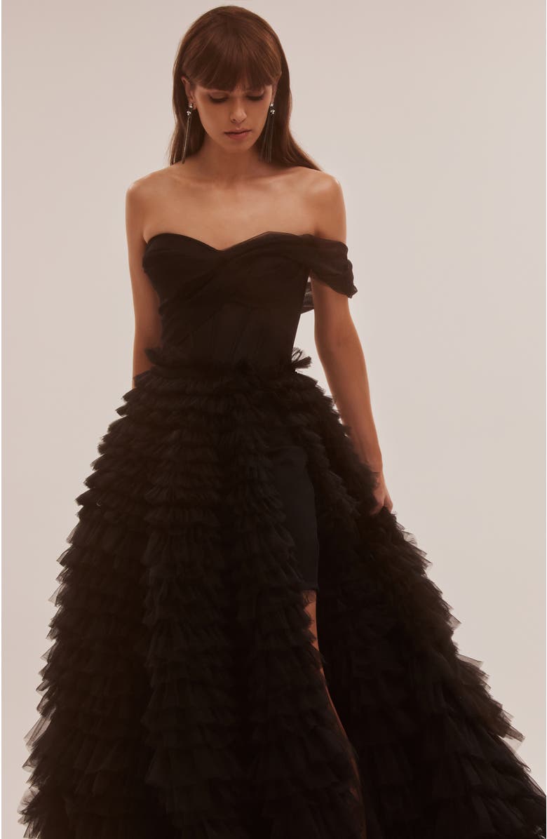 Milla Timeless One-Shoulder Frill-Layered Ball Gown In Black, Alternate, color, Black