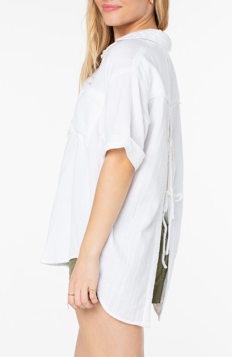 Roxy Maile Cotton Gauze Tied Button-Up Shirt, Alternate, color, Snow White Solid