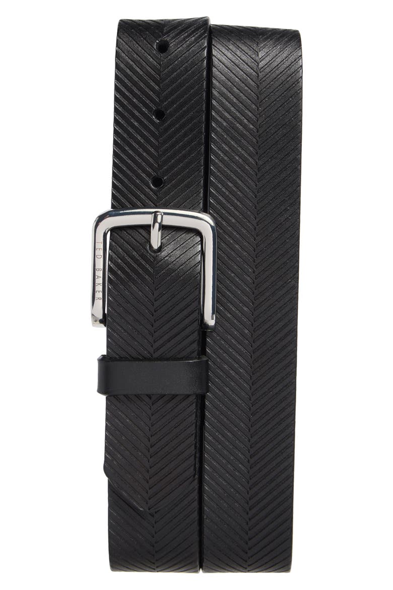 Herringbone Leather Belt, Main, color, BLACK