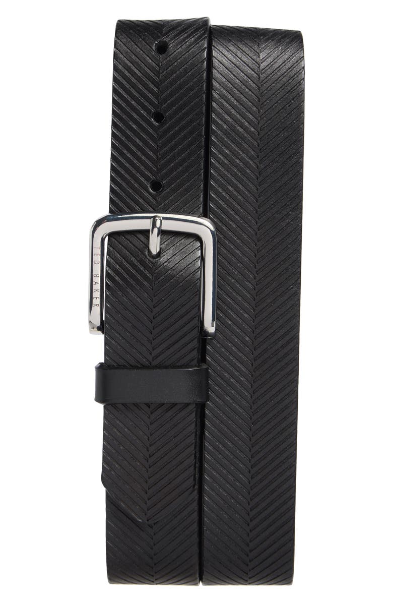 Ted Baker London Herringbone Leather Belt, Main, color, Black