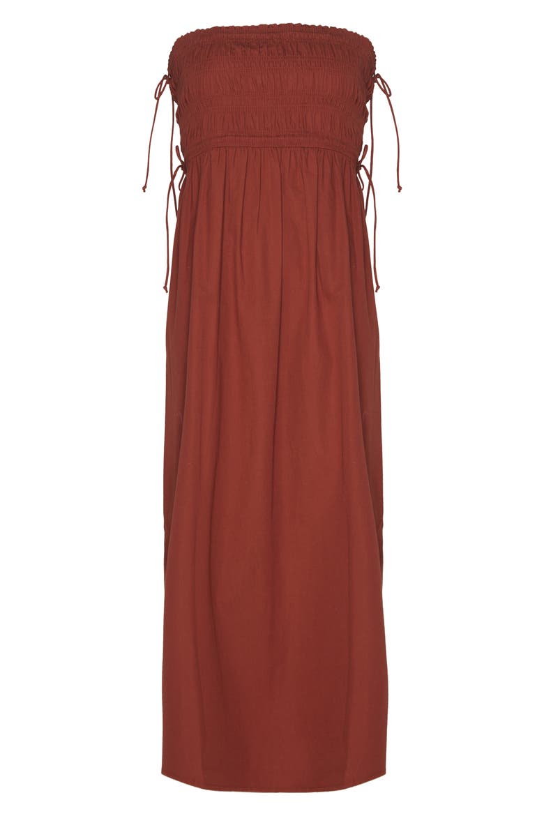 Smocked Strapless Cotton Midi Dress, Alternate, color, RUST