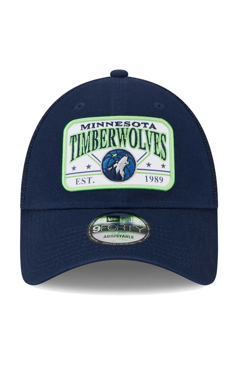 New Era Men's New Era Navy Minnesota Timberwolves Plate Oversized Patch Trucker 9FORTY Adjustable Hat, Alternate, color,