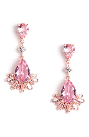 Covet Pink Deco Cz Drop Earrings In Pink