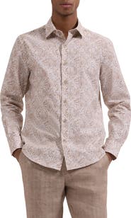 Bugatchi Julian Shaped Fit Abstract Leaf Print Cotton Button-Up Shirt