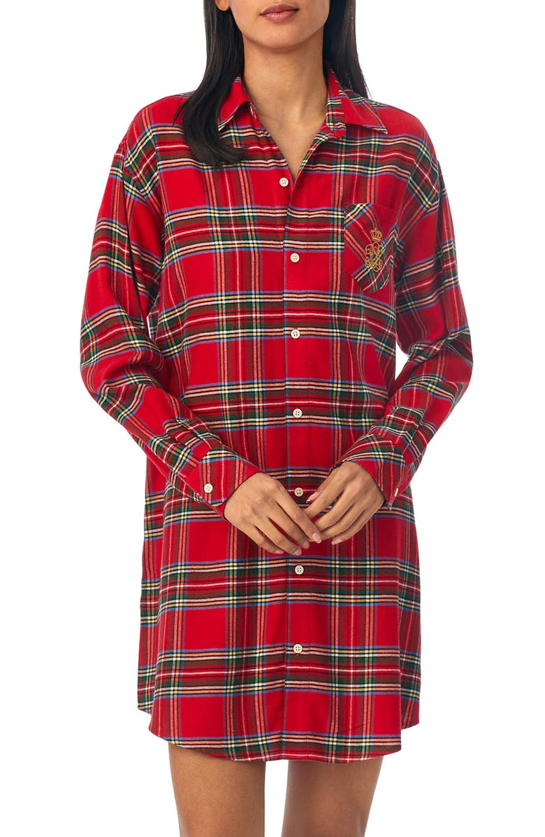 Lauren Ralph Lauren Plaid Sleep Shirt, Main, color, 