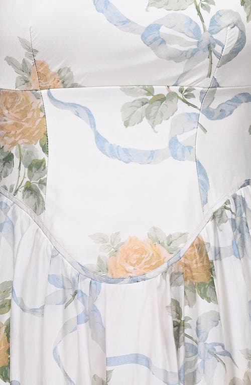 House Of Cb Of Cb Womens Soft Blue Vintage Minerva Floral-print Chiffon Midi Dress In Yellow Rose Off White