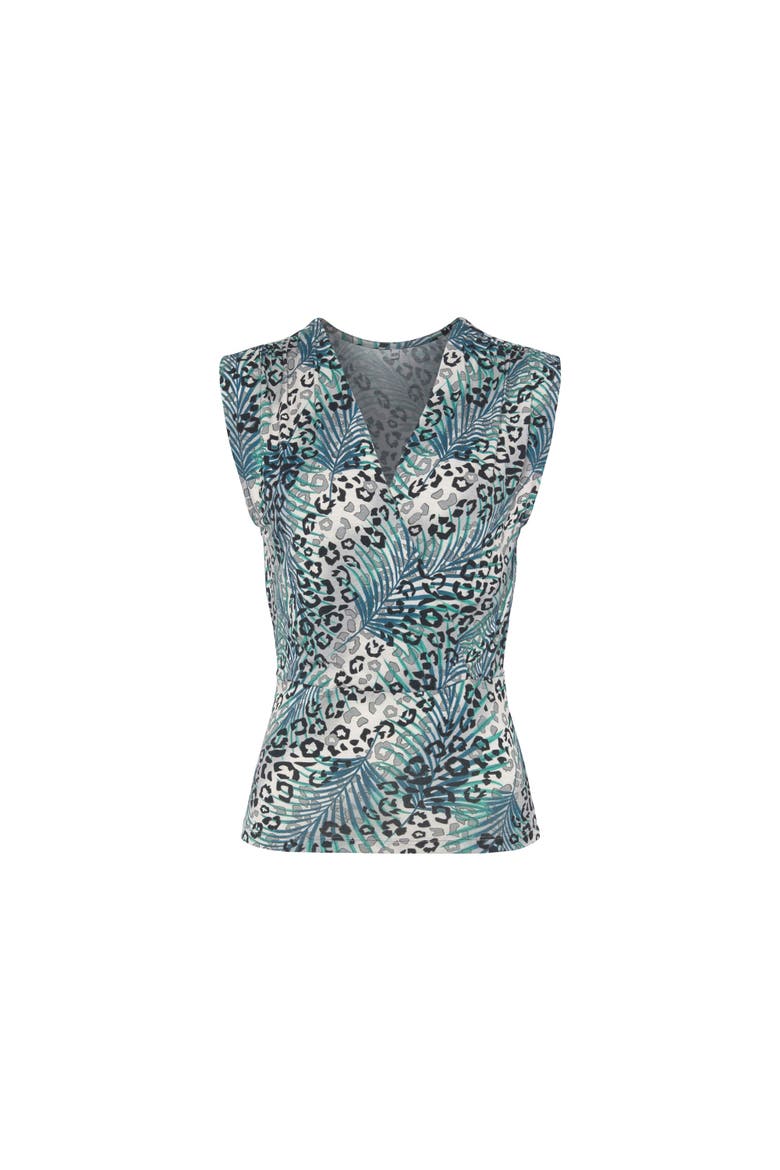 Sleeveless Wrap Look Top, Alternate, color, Grey & Teal