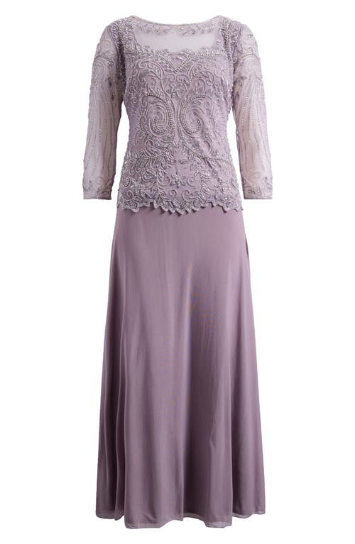 Pisarro Nights Pisaro Nights Beaded Mesh Mock Two-piece Gown In Purple