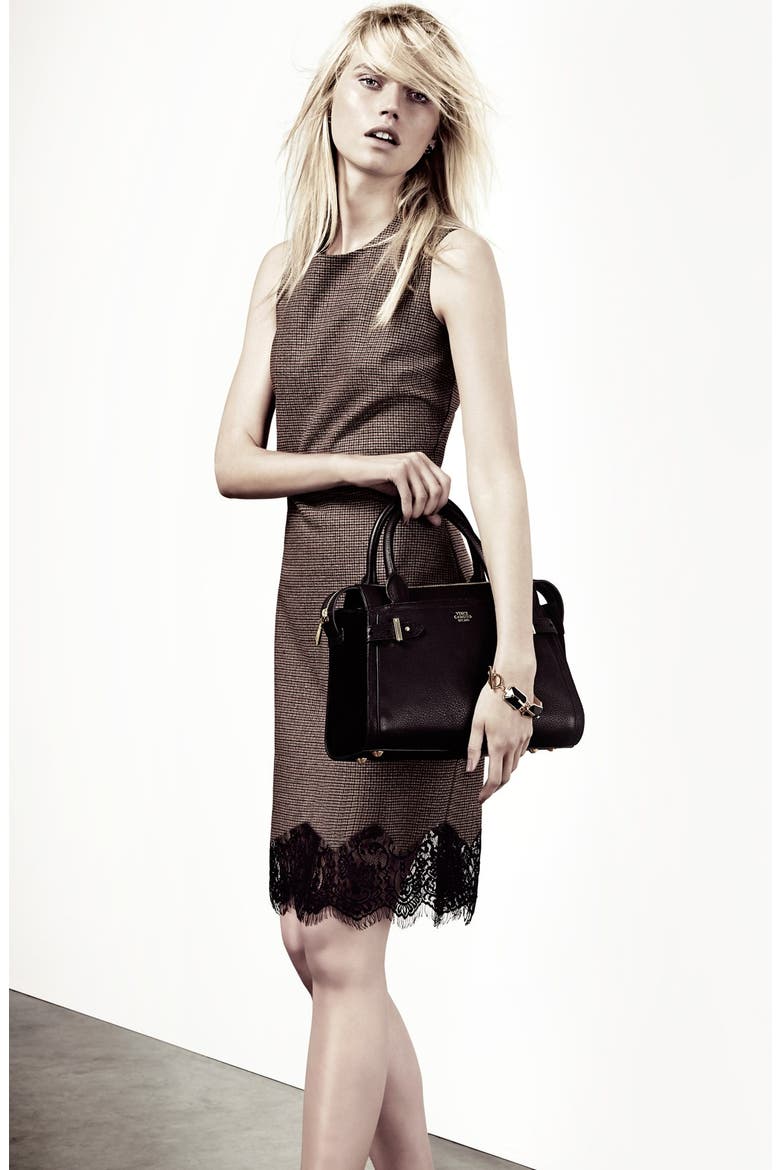Lace Hem Check Sheath Dress, Alternate, color, WALNUT