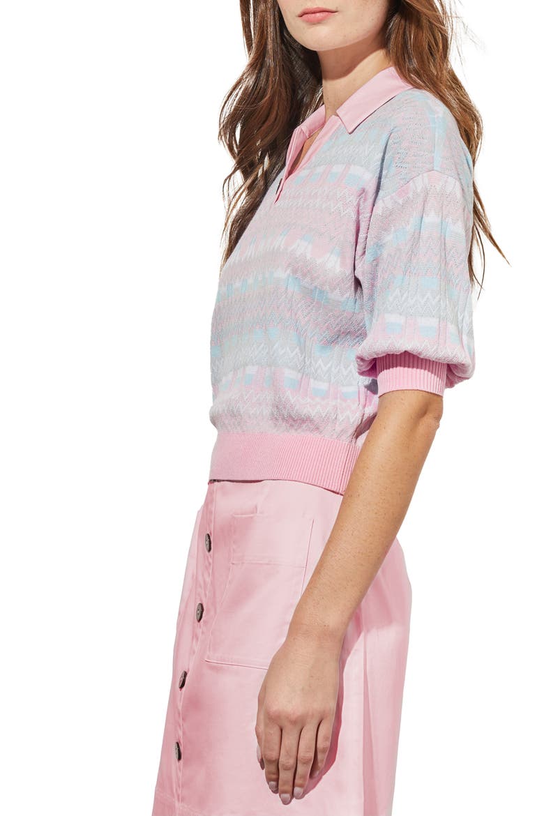 Puff Sleeve Pointelle Top, Alternate, color, PERFECT PINK MULTI