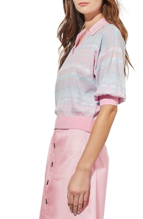 Ming Wang Puff Sleeve Pointelle Top In Perfect Pink Multi