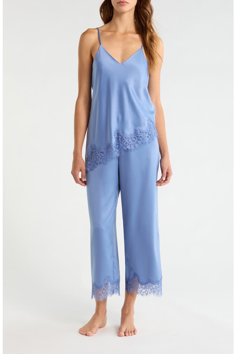 Lace Trim Satin Pajamas, Main, color, BLUE BEYOND