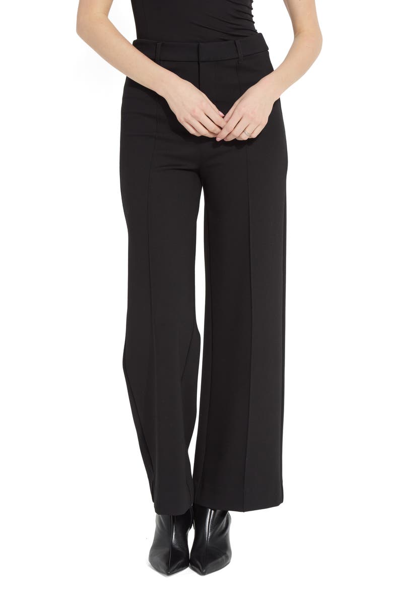 Nadia Zip Front Wide Leg Ponte Trousers, Main, color, BLACK
