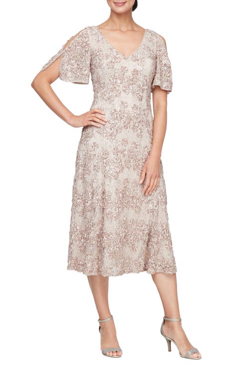 Alex Evenings Sequin Soutache Cocktail Dress (Petite)