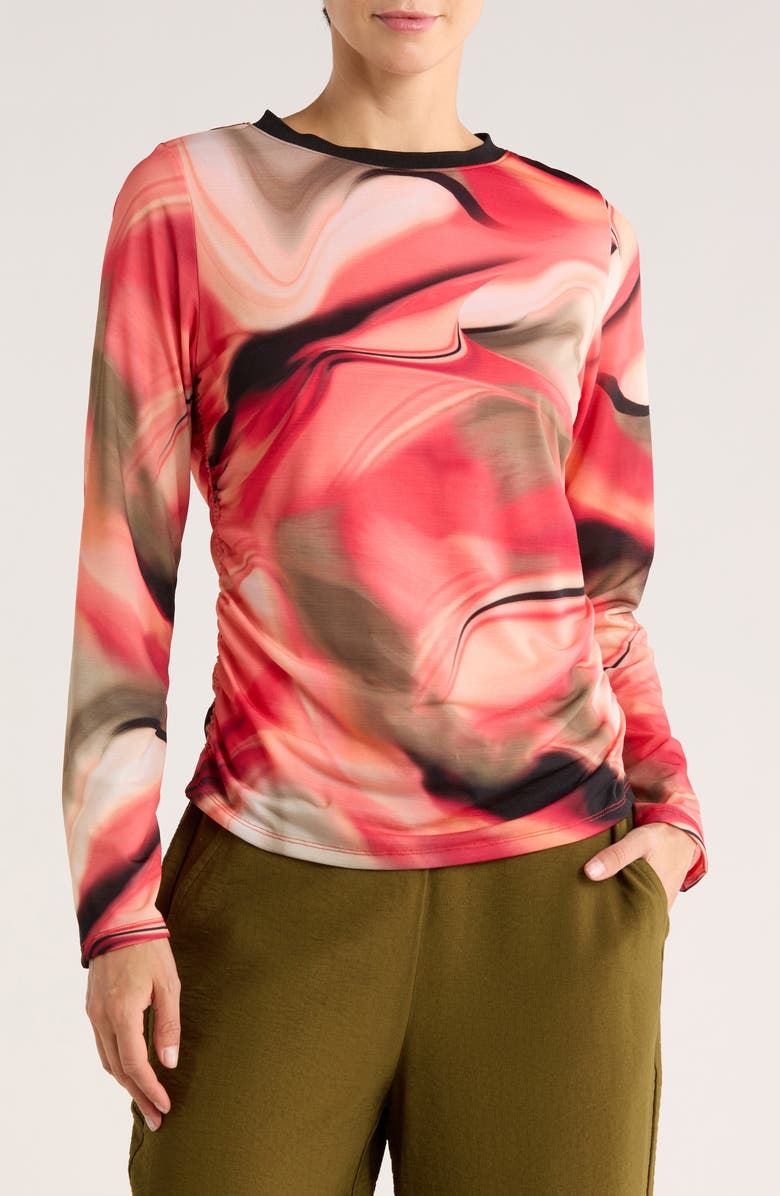 DKNY Print Side Ruched Top, Main, color, Brushed Marble