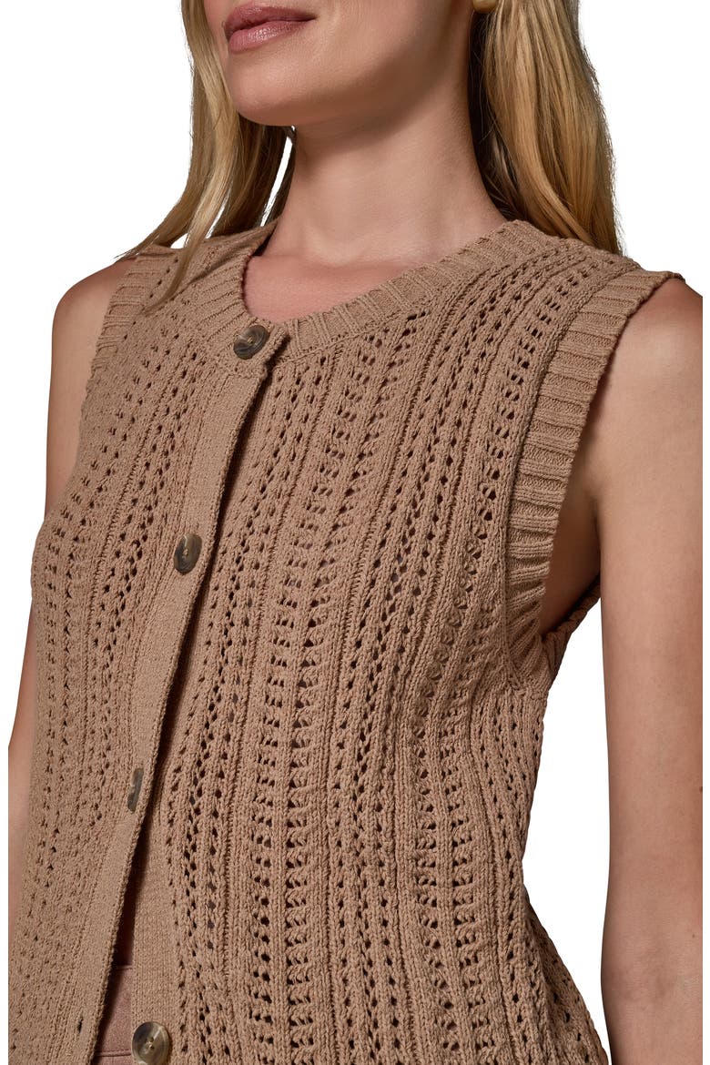 Pointelle Stitch Sweater Vest, Alternate, color, FAWN