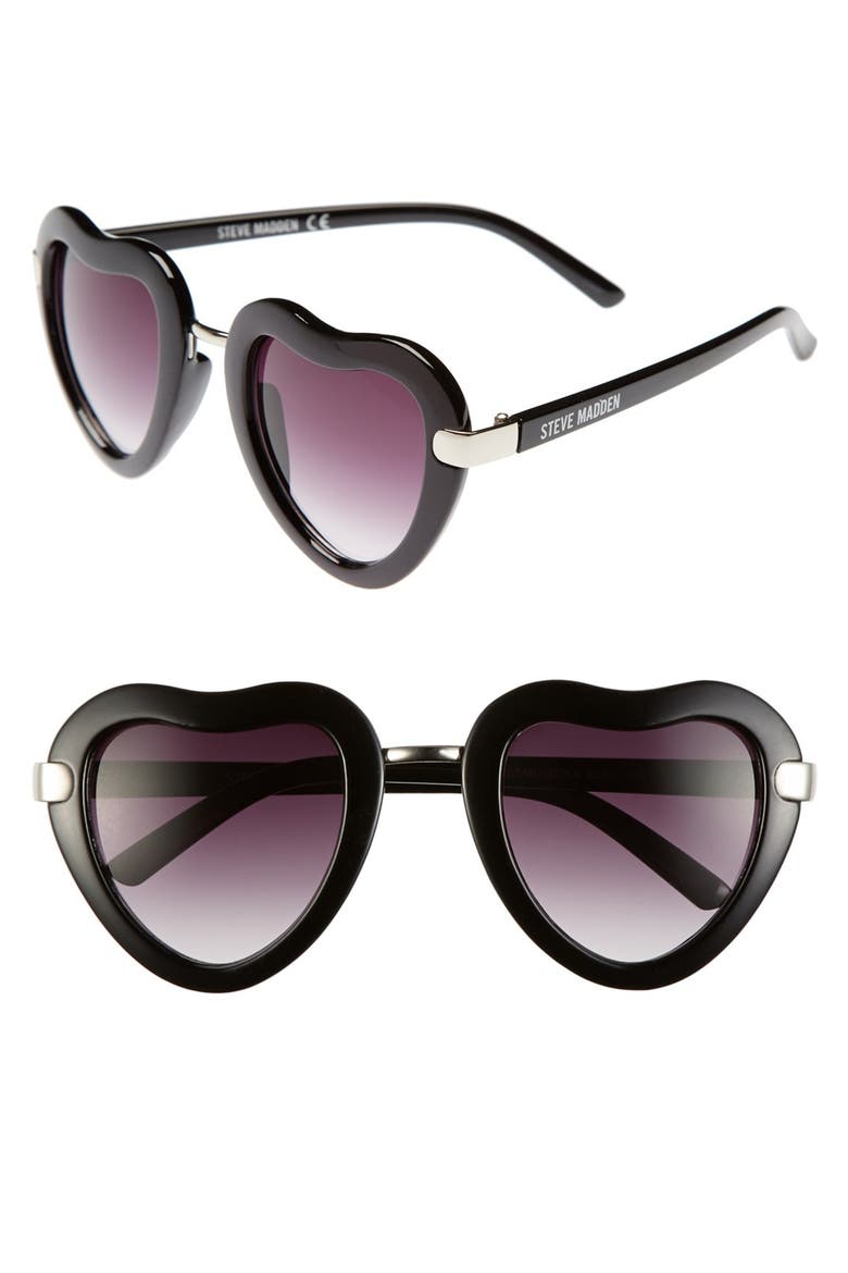 'Heart' 46mm Sunglasses, Main, color, BLACK