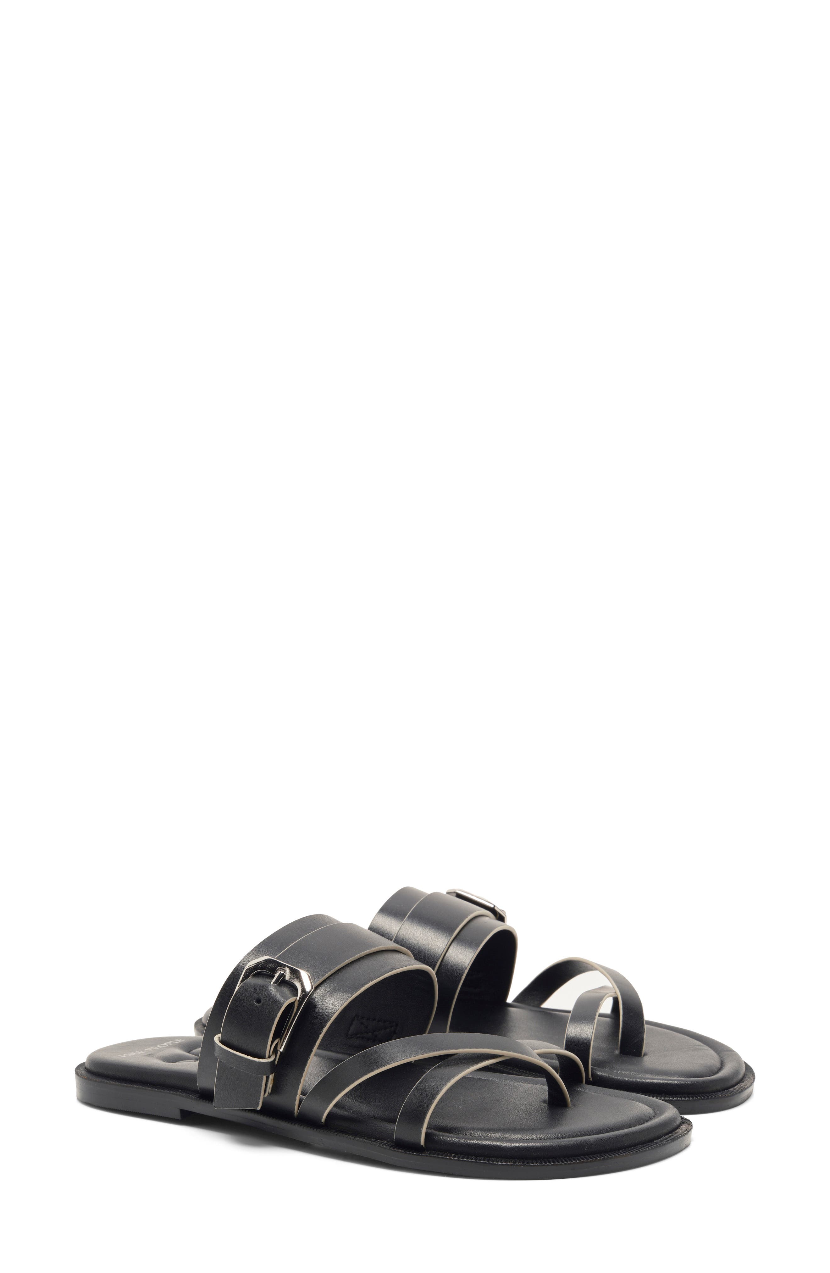 Free People Belted Cross Strap Slide Sandal, Alternate, color, Black Tide Leather