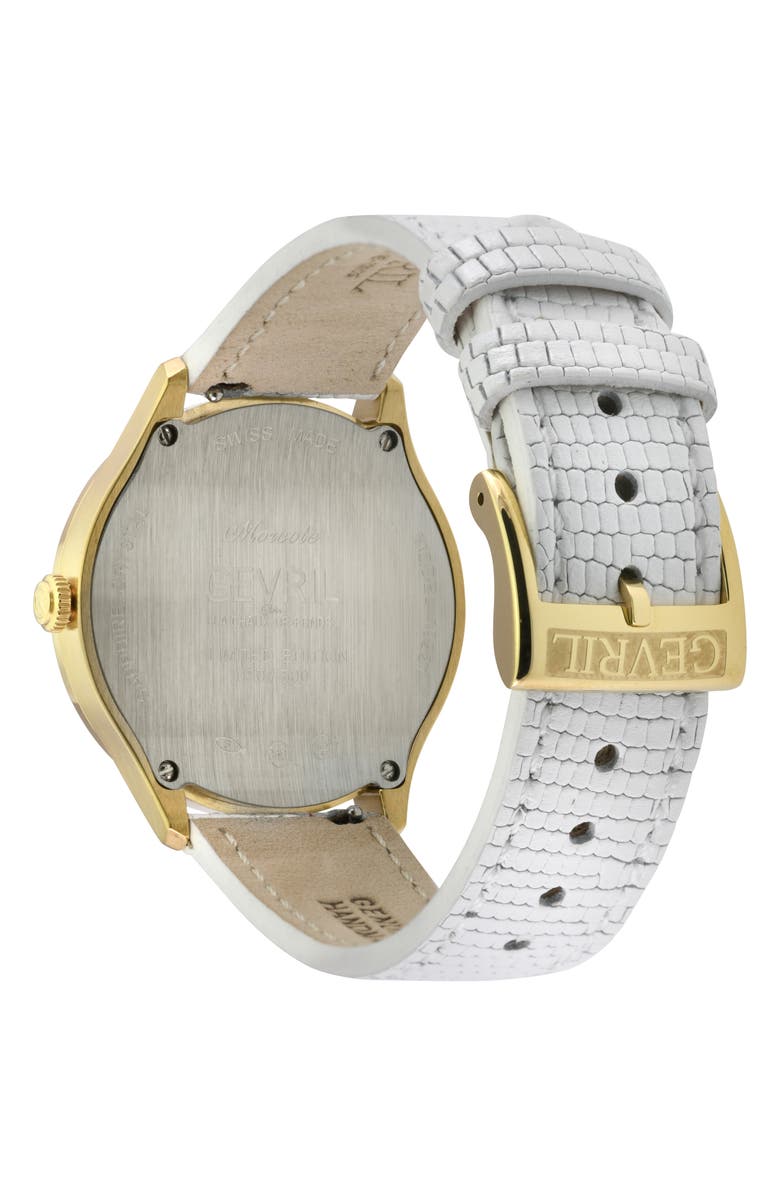 GEVRIL Morcote Swiss Diamond Leather Strap Watch, 36mm - 1.3ct., Alternate, color, White